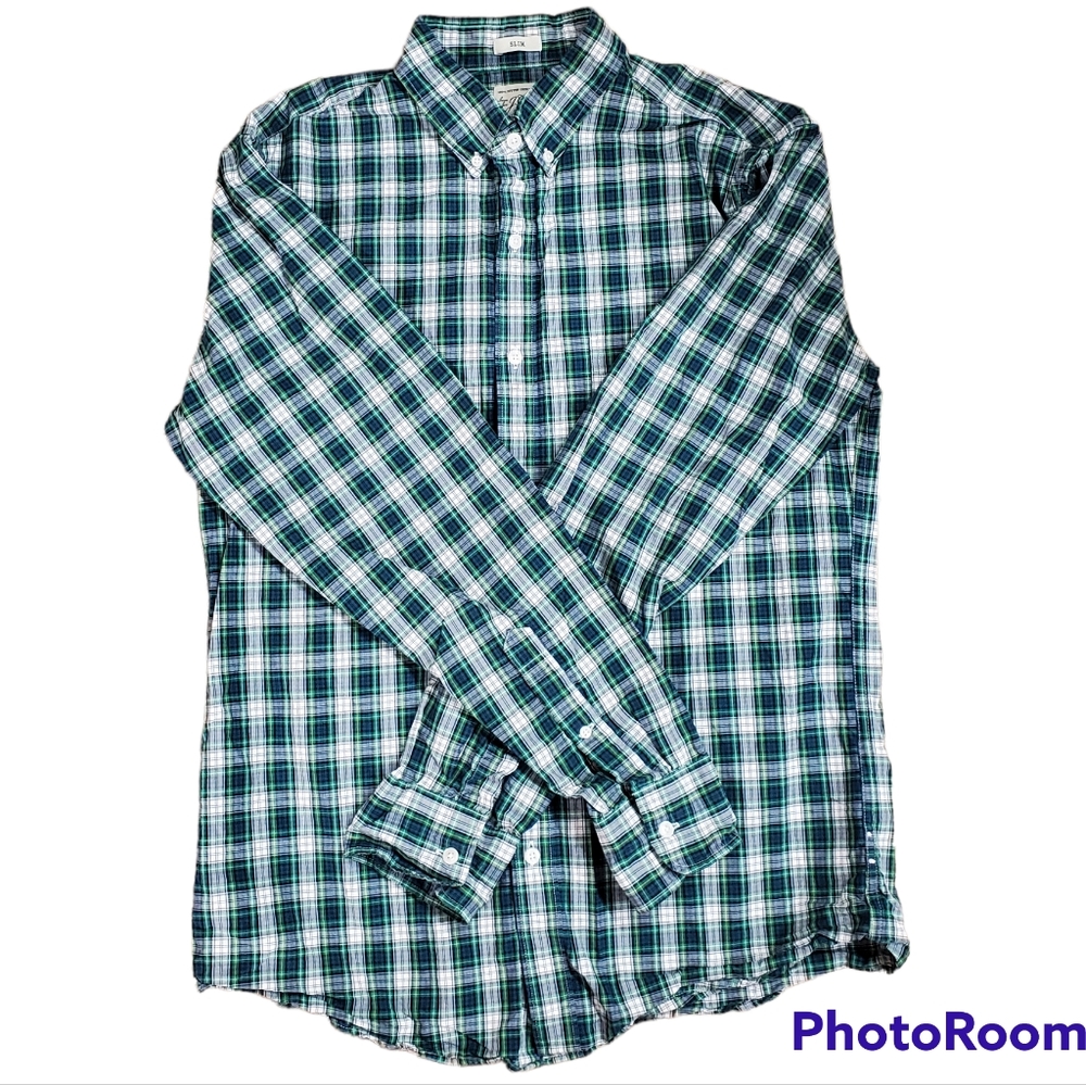 J.Crew EUC Men's Plaid Button-Down Shirt Size M Slim Fit 100% Cotton Green/blue